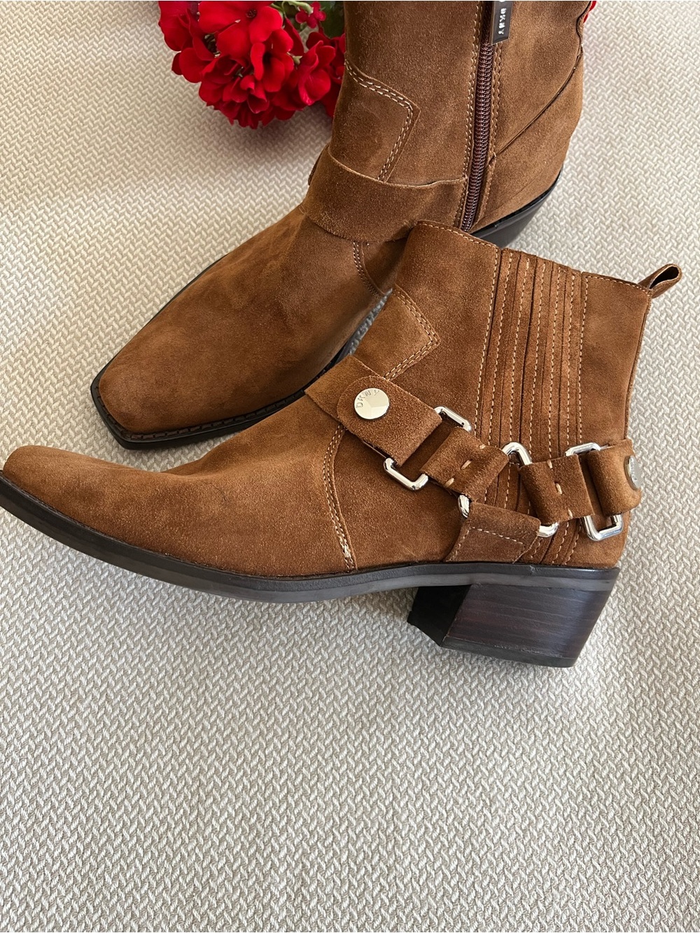 DKNY Women's Brown Suede Mina Western Ankle Boots Size 8.5